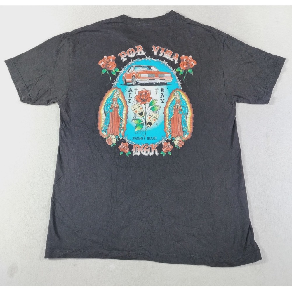 DGK Shirt Mens Large Black Por Vida Rose Lowrider Graphic Tee Streetwear
